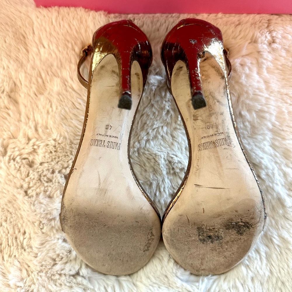 Paris Texas Metallic Printed Python Stiletto Sand… - image 5